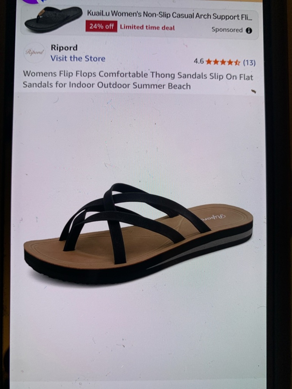 Amazon Women's Black Strappy Thong Sandals with Sage Green n Tan Footbed